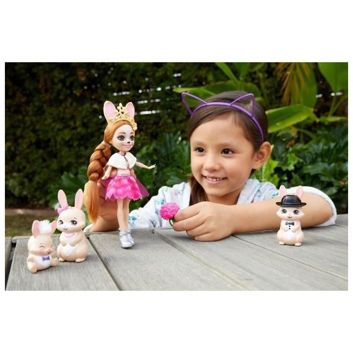 ENCHANTIMALS Poupée Brystal Lapin 15 cm et Lapereaux