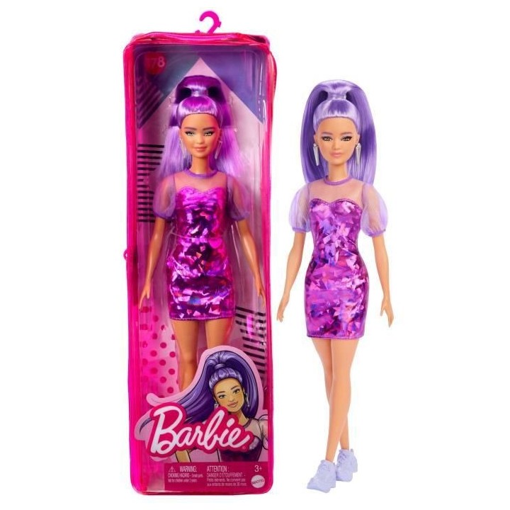Barbie - Barbie Fashionista Robe Violette - Poupée Mannequin - Des 3