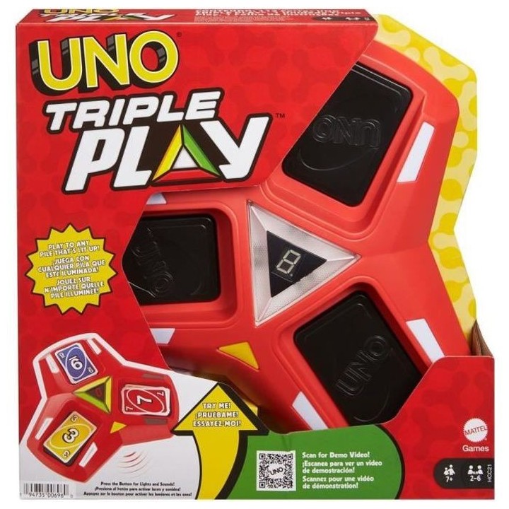 Mattel Games - Uno triple play, 112 cartes et unité de jeu sonore et