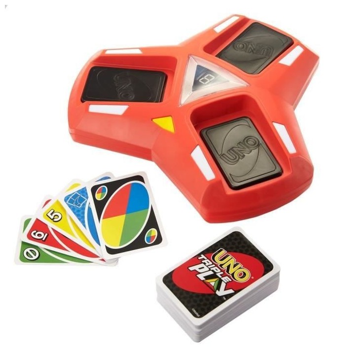 Mattel Games - Uno triple play, 112 cartes et unité de jeu sonore et