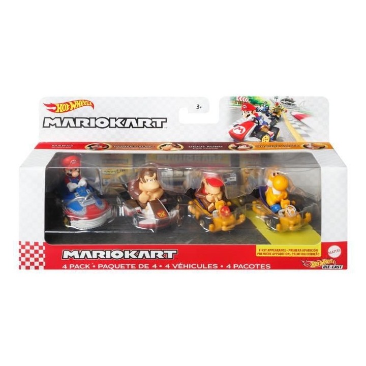 Hot Wheels - Mario Kart - Pack De 4 Vehicules Mario Kart - Mini-Véhic