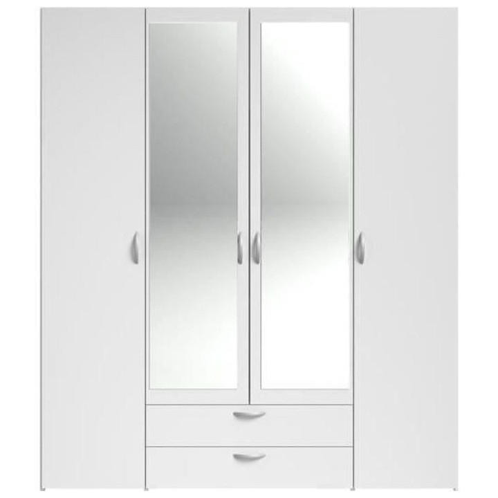 PARISOT Armoire 4 portes battantes avec 2 miroirs + 2 tiroirs - Décor