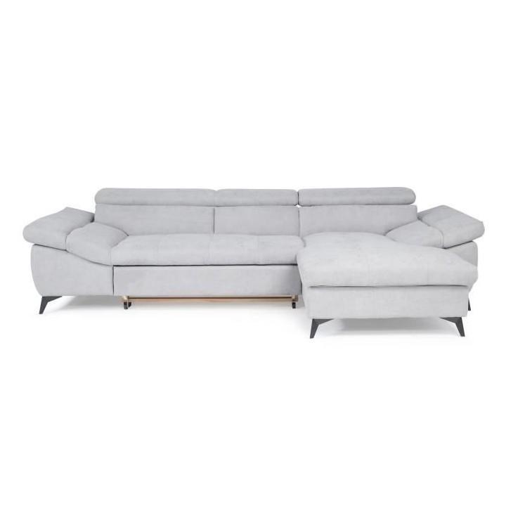 Canapé d'angle droit convertible 4 places MAX - Tissu gris - L 291 x