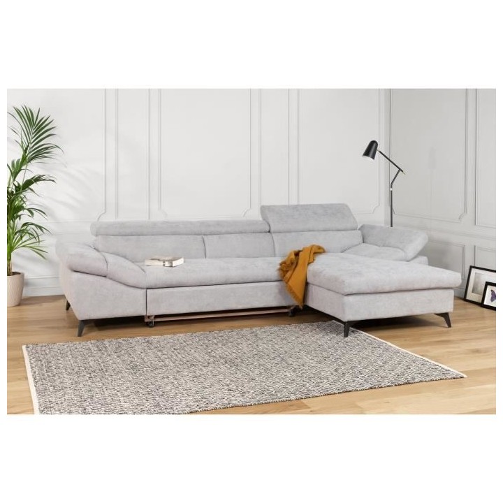 Canapé d'angle droit convertible 4 places MAX - Tissu gris - L 291 x