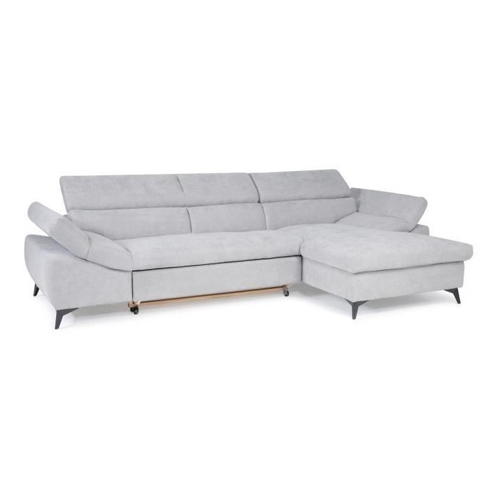 Canapé d'angle droit convertible 4 places MAX - Tissu gris - L 291 x