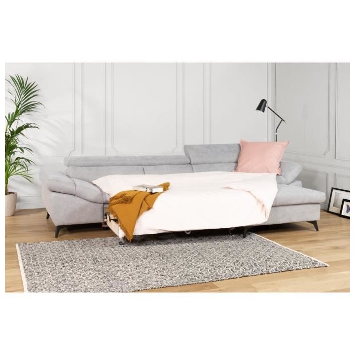 Canapé d'angle droit convertible 4 places MAX - Tissu gris - L 291 x