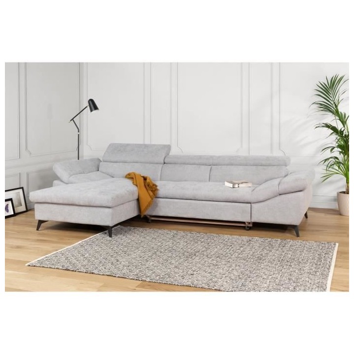Canapé d'angle gauche convertible 4 places MAX - Tissu gris - L 291 x