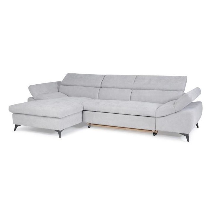 Canapé d'angle gauche convertible 4 places MAX - Tissu gris - L 291 x