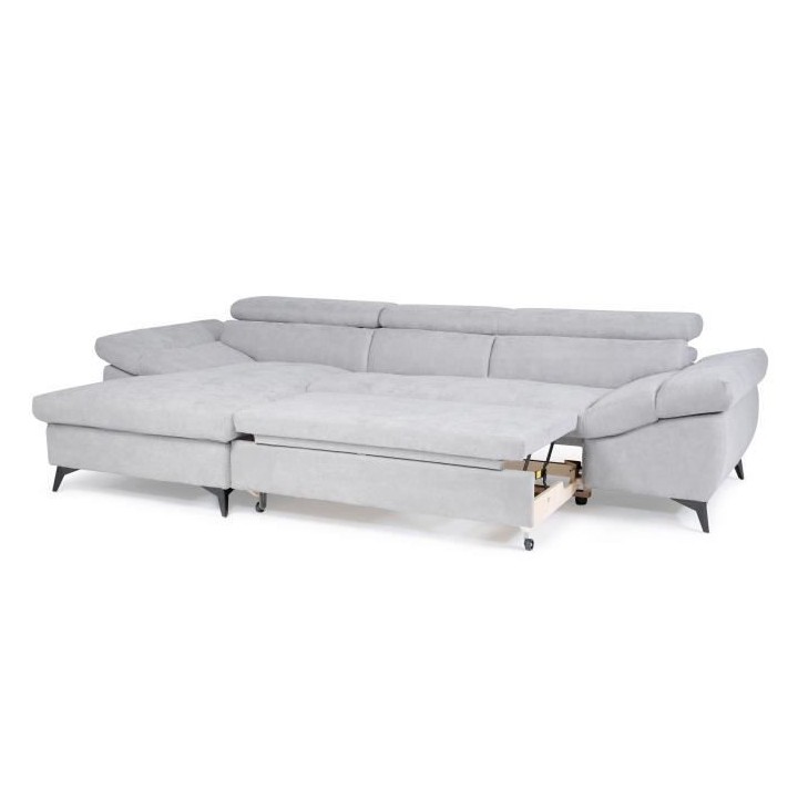 Canapé d'angle gauche convertible 4 places MAX - Tissu gris - L 291 x