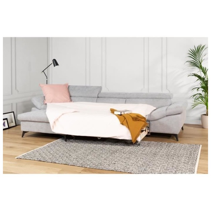 Canapé d'angle gauche convertible 4 places MAX - Tissu gris - L 291 x
