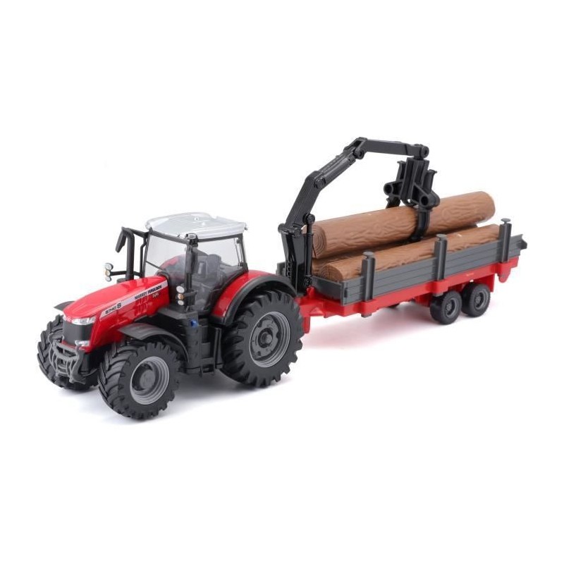 BBURAGO Tracteur Massey Fergusson + remorque a friction 1/43 COLLECTION FERME