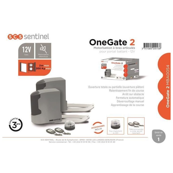 SCS SENTINEL ONEGATE2 Motorisation a bras articulés - Pour portail ba