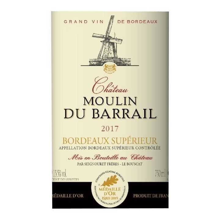 Château Moulin du Barrail 2017 Bordeaux Supérieur - Vin rouge de Bor