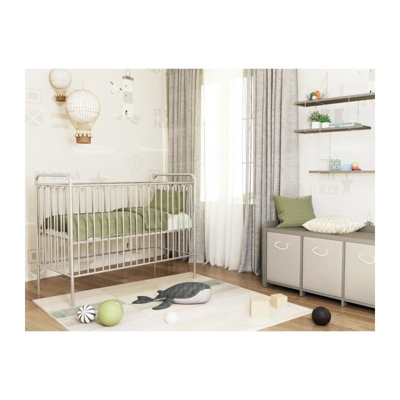 POLINI Lit Bébé Métal Gris- 120*60 SILVER