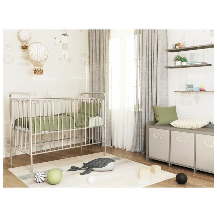 POLINI Lit Bébé Métal Gris- 120*60 SILVER