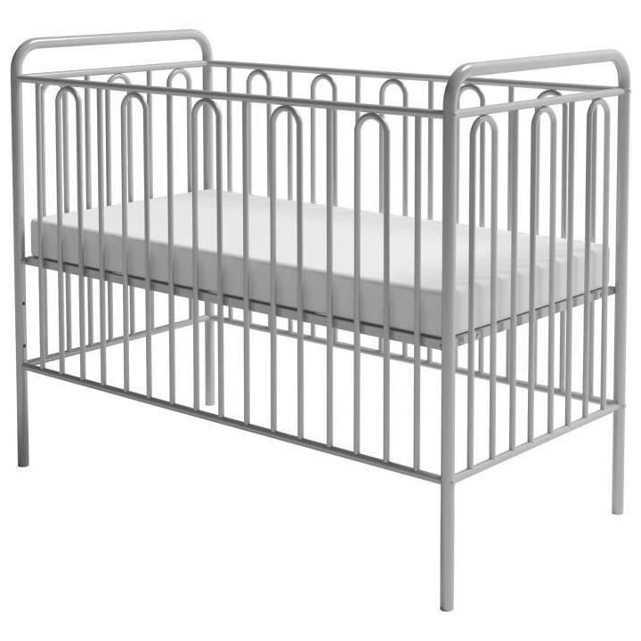 POLINI Lit Bébé Métal Gris- 120*60 SILVER