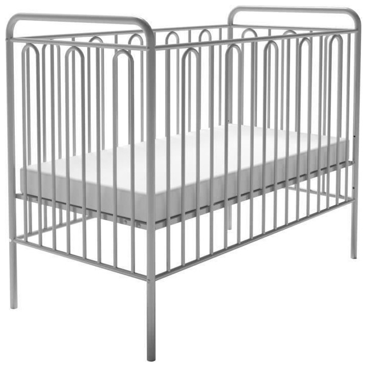 POLINI Lit Bébé Métal Gris- 120*60 SILVER