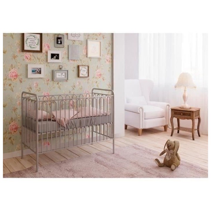 POLINI Lit Bébé Métal Gris- 120*60 SILVER