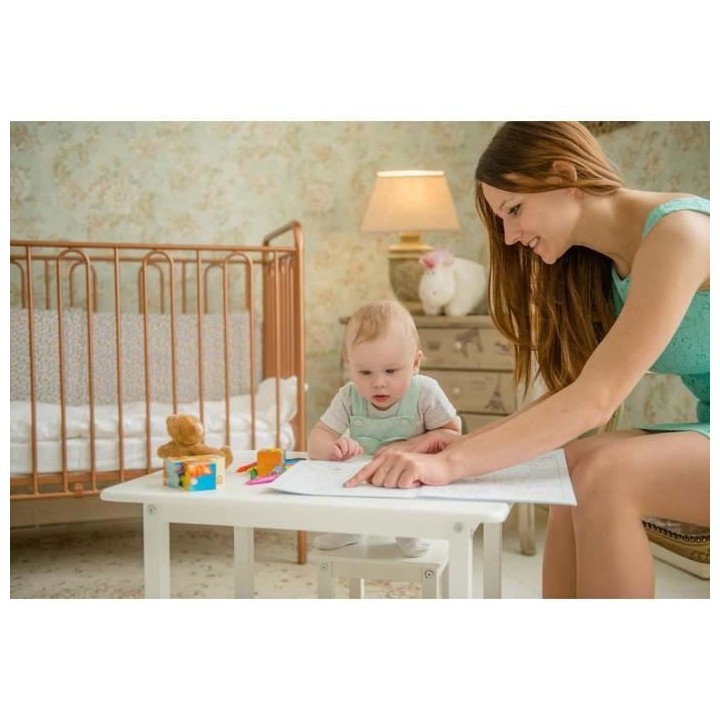 POLINI KIDS SET ENSEMBLE 1 TABLE + 1 CHAISE BLANC bois massif bouleau