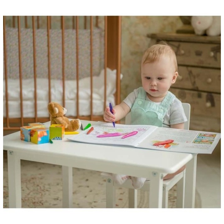 POLINI KIDS SET ENSEMBLE 1 TABLE + 1 CHAISE BLANC bois massif bouleau