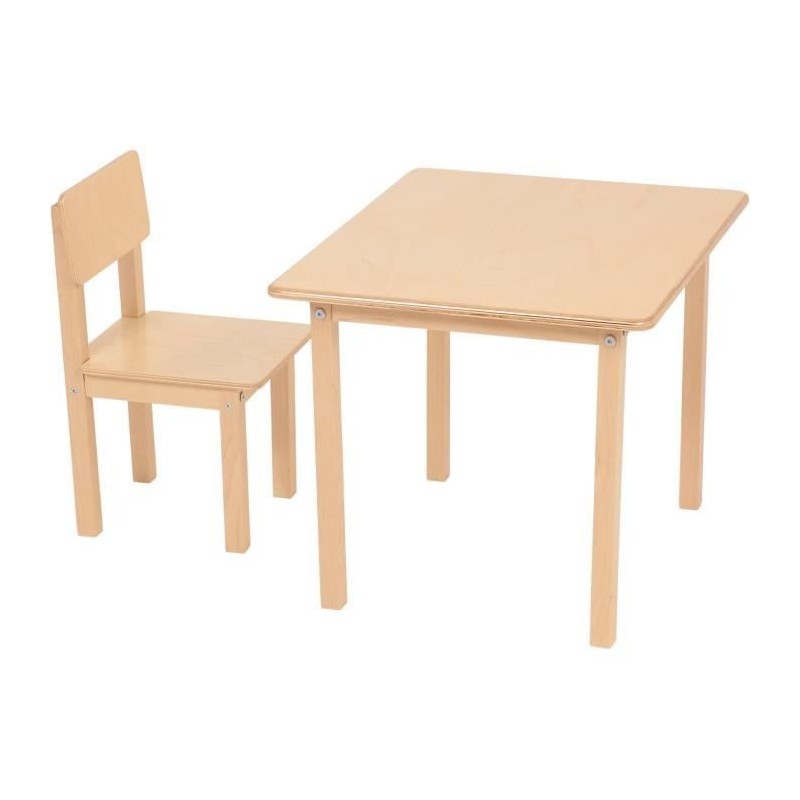 POLINI KIDS SET ENSEMBLE 1 TABLE + 1 CHAISE NATUREL bois massif bouleau vernis naturel