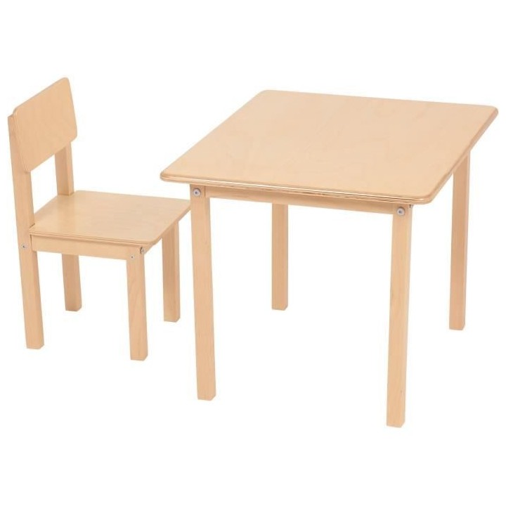 POLINI KIDS SET ENSEMBLE 1 TABLE + 1 CHAISE NATUREL bois massif boulea