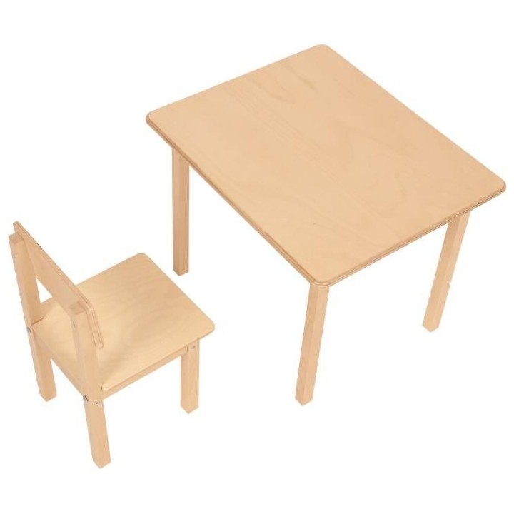 POLINI KIDS SET ENSEMBLE 1 TABLE + 1 CHAISE NATUREL bois massif boulea