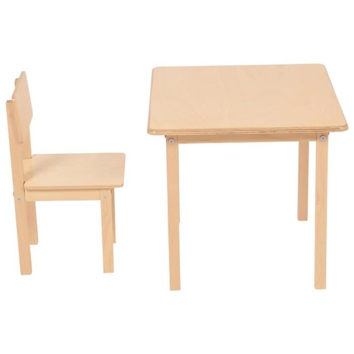 POLINI KIDS SET ENSEMBLE 1 TABLE + 1 CHAISE NATUREL bois massif boulea