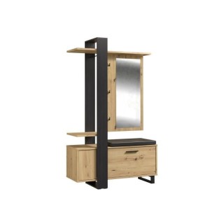 Vestiaire avec miroir + banc simili + 1 abattant - Décor chene et noi