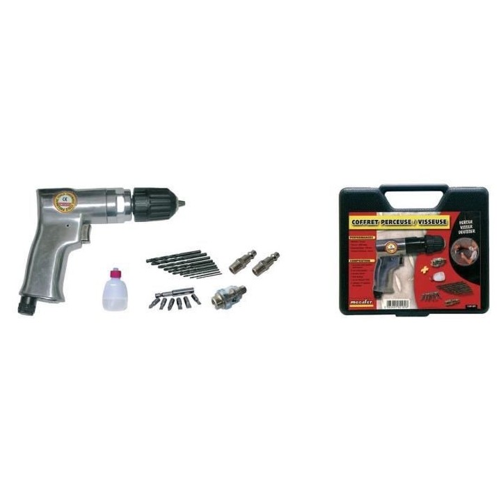 MECAFER Bmc Perceuse et serreuse pneumatique avec 10 forets