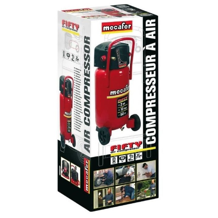 Compresseur d'air vertical Mecafer FIFTY - 50L - 1500W - 10 bars - 2 C
