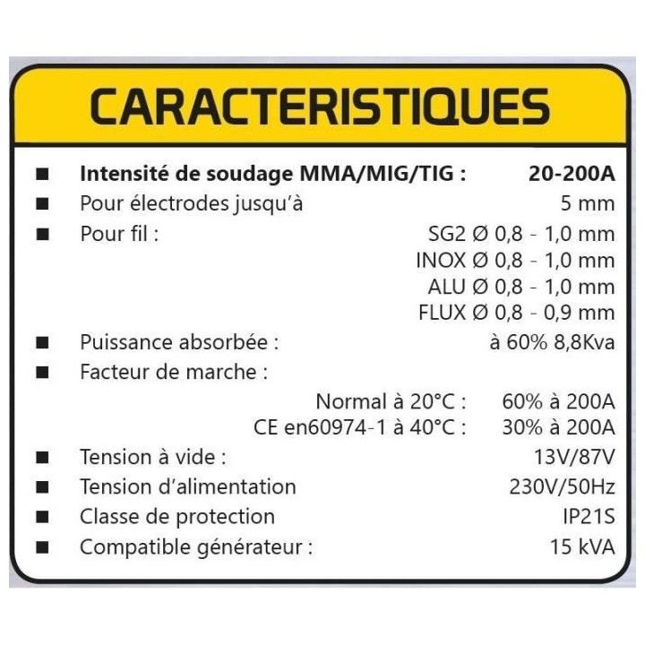 Poste a souder Inverter VIP 200A Multi Process 4 en 1 STANLEY