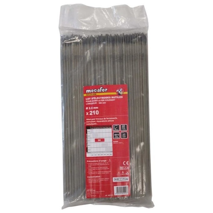 MECAFER Lot de 210 électrodes acier - Ø 2.5 mm L 300 mm