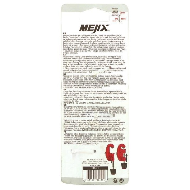MEJIX Coupe tubes cuivre automatique 2 lames - Ø 3 a 30 mm
