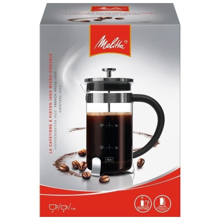MELITTA Cafetiere a piston Premium en verre et inox 8 tasses