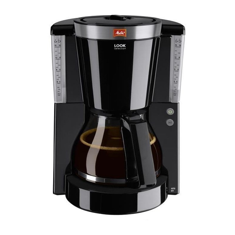 MELITTA Cafetiere filtre - 1011-04 - fonction AromaSelector/Systeme anti-gouttes/Réservoir a eau transparent - Noir/Acier bross