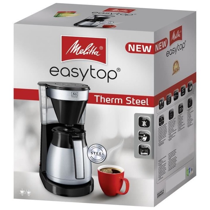 Cafétiere filtre MELITTA Easy Top Therm II Steel - Noir - Capacité 1