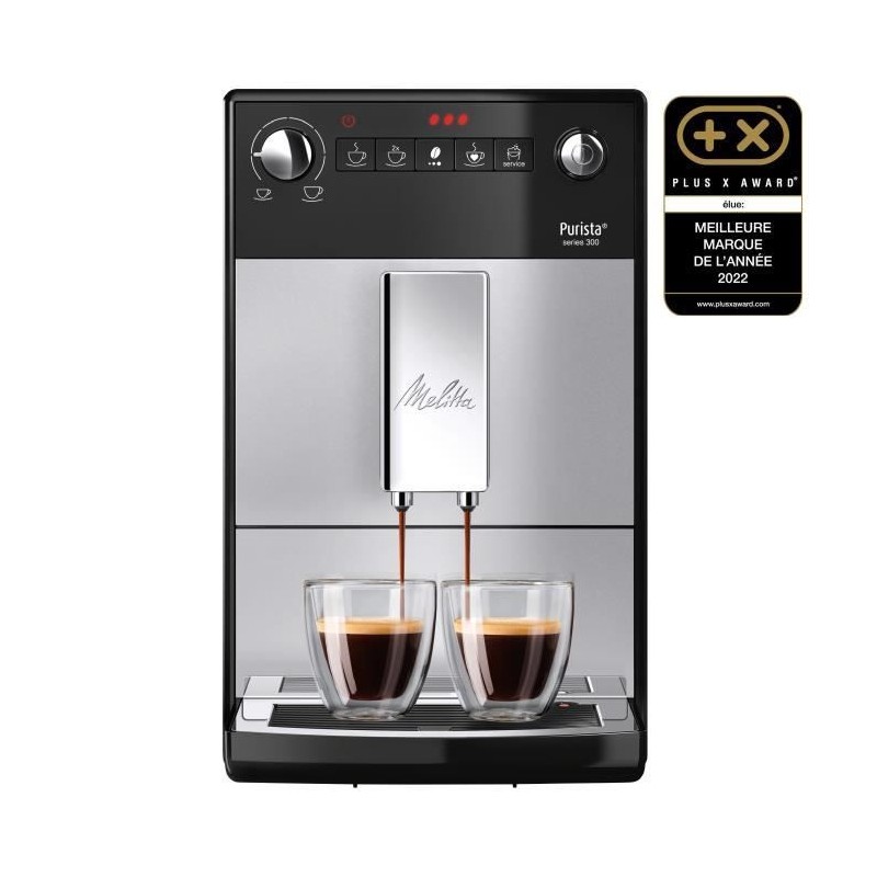 MELITTA F230-101 - Machine a café Purista - Expresso Automatique avec broyeur a grains - 1450W - Réservoir d'eau 1,2L - Argent