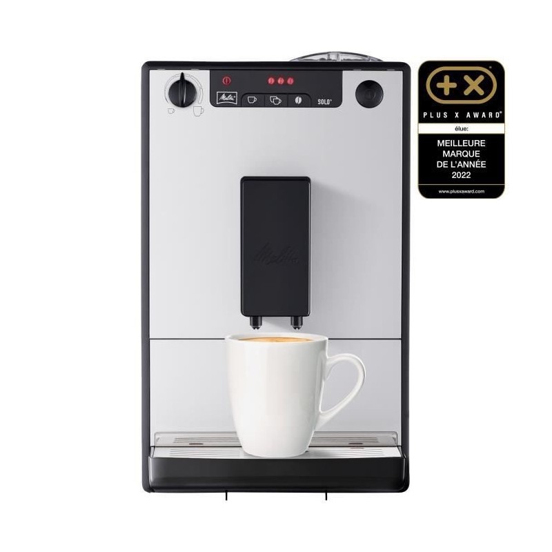 MELITTA - Solo Pure Silver E950-766 - Machine Expresso Automatique - l 20 cm - Mode 2 tasses - 3 intensités de café - Argent