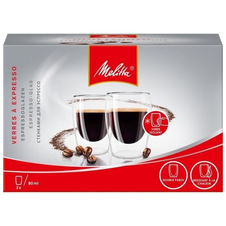 MELITTA Lot de 2 verres pour café Expresso 80 ml transparent