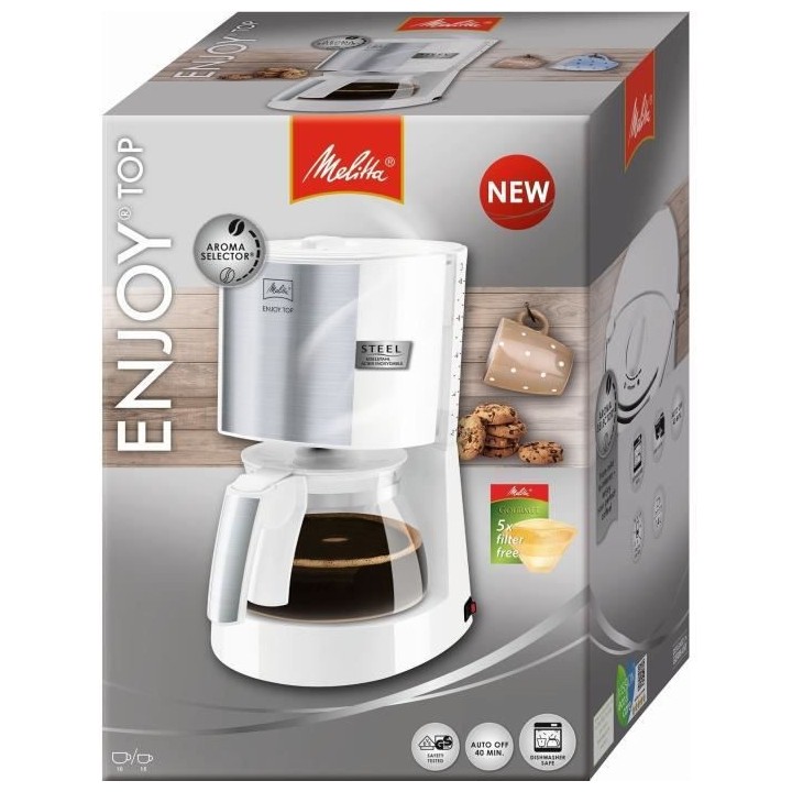 MELITTA 1017-03 Cafetiere Enjoy Top Glass Blanc/Acier brossé 1017-03