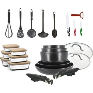 Batterie de cuisine MENASTYL 25 pcs - 3 poeles 20/24/28 - 3 casseroles