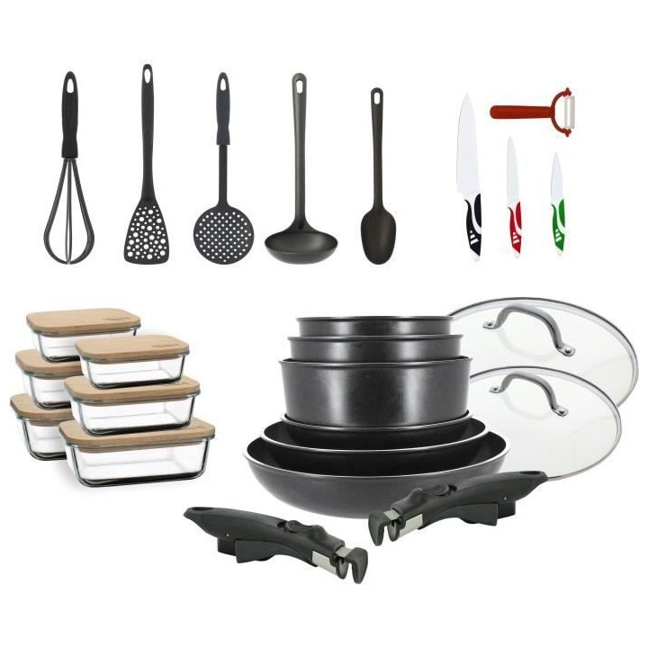 Batterie de cuisine MENASTYL 25 pcs - 3 poeles 20/24/28 - 3 casseroles