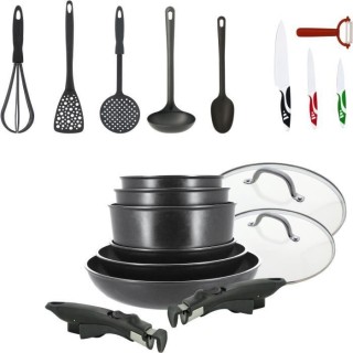 Batterie de cuisine MENASTYL 19 pieces - 3 casseroles 16/18/20 - 3 poe