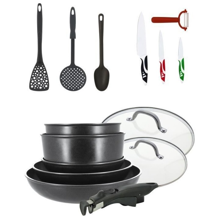 Batterie de cuisine MENASTYL 15 pcs - 2 casseroles 18/20 - 3 poeles 20
