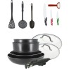 Batterie de cuisine MENASTYL 15 pcs - 2 casseroles 18/20 - 3 poeles 20/24/28 - 3 couteaux + 1 éplucheur - Tous feux dont induct