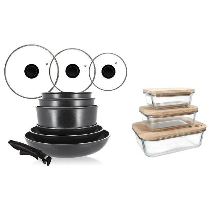 Batterie de cuisine MENASTYL 13 pieces - 3 casseroles 16/18/22 - 3 bo