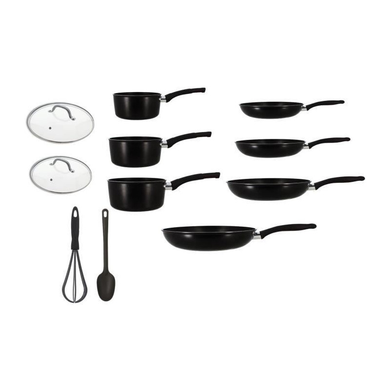 Batterie de cuisine MENASTYL 11 pieces - 2 casseroles 18/20/22 - Aluminium forgé - 2 couvercles 24/28 cm - Tous feux dont induc