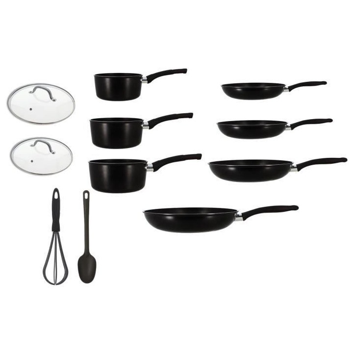 Batterie de cuisine MENASTYL 11 pieces - 2 casseroles 18/20/22 - Alumi
