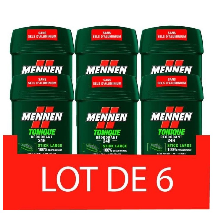[Lot de 6] Déodorant Anti-Traces MENNEN Tonique 24h Stick Large 50 ml